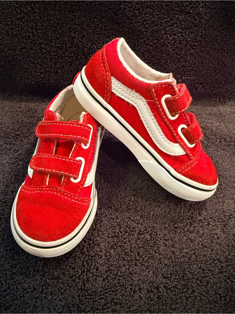 Vans Kids Red and White Velcro Skate Sneakers
